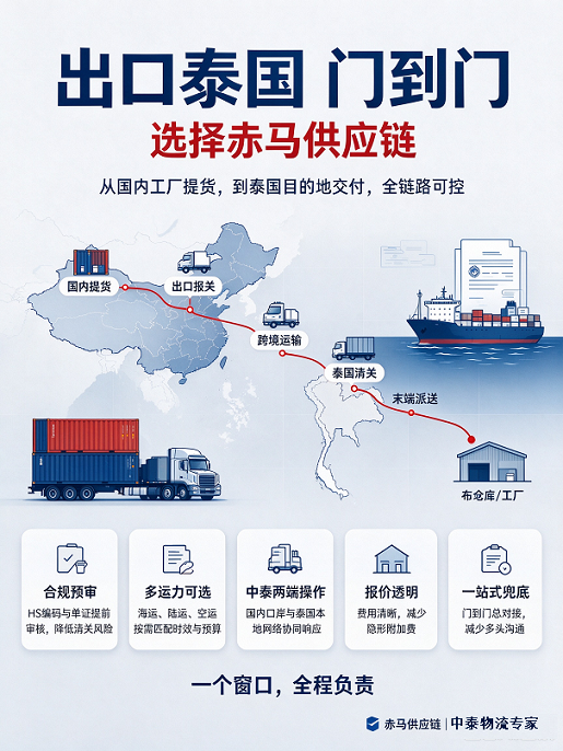设备搬迁出口泰国门到门为什么选赤马供应链？